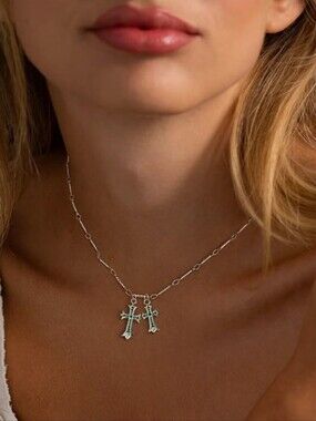 Cross Necklace 14K Gold/Silver Plated Double Cross